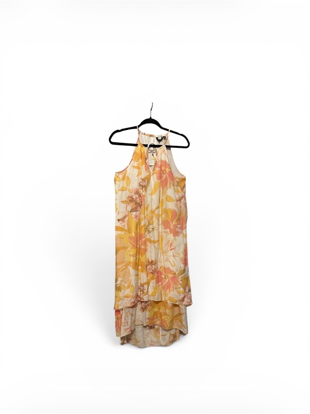 Sleeveless Floral Midi Dress in Yellow & Peach